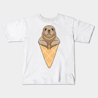 Seal with Ice cream cone Kids T-Shirt